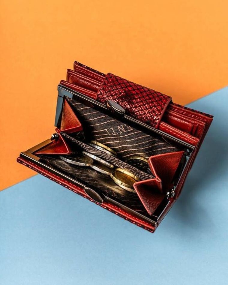 Portfel, czerwony, skórzany, Lorenti