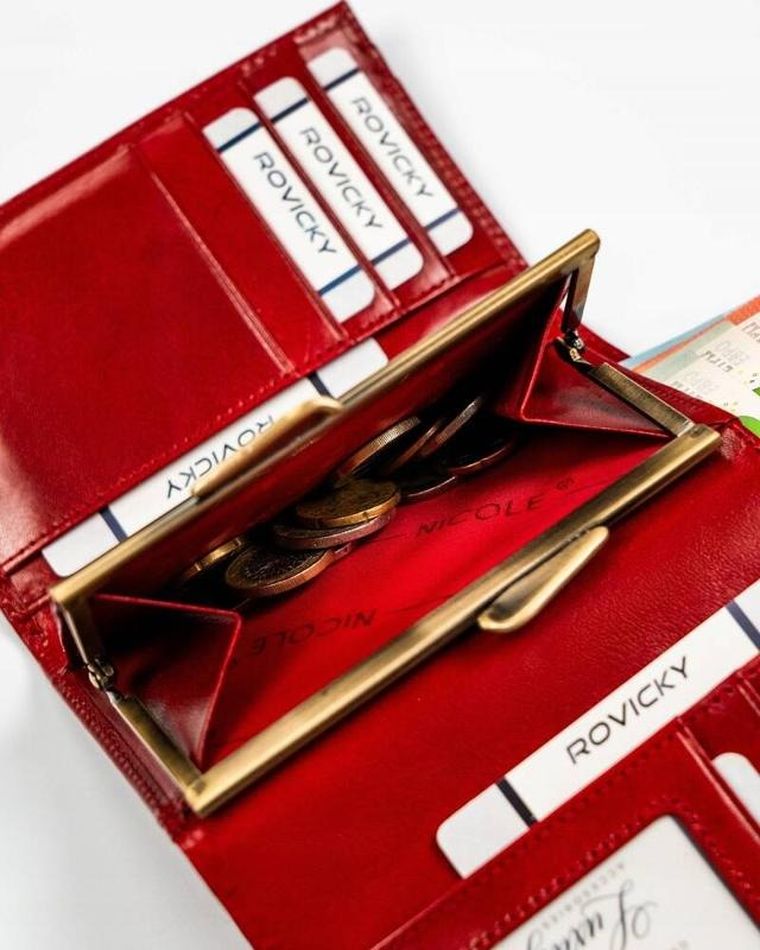 Portfel, czerwony, skórzany, Nicole