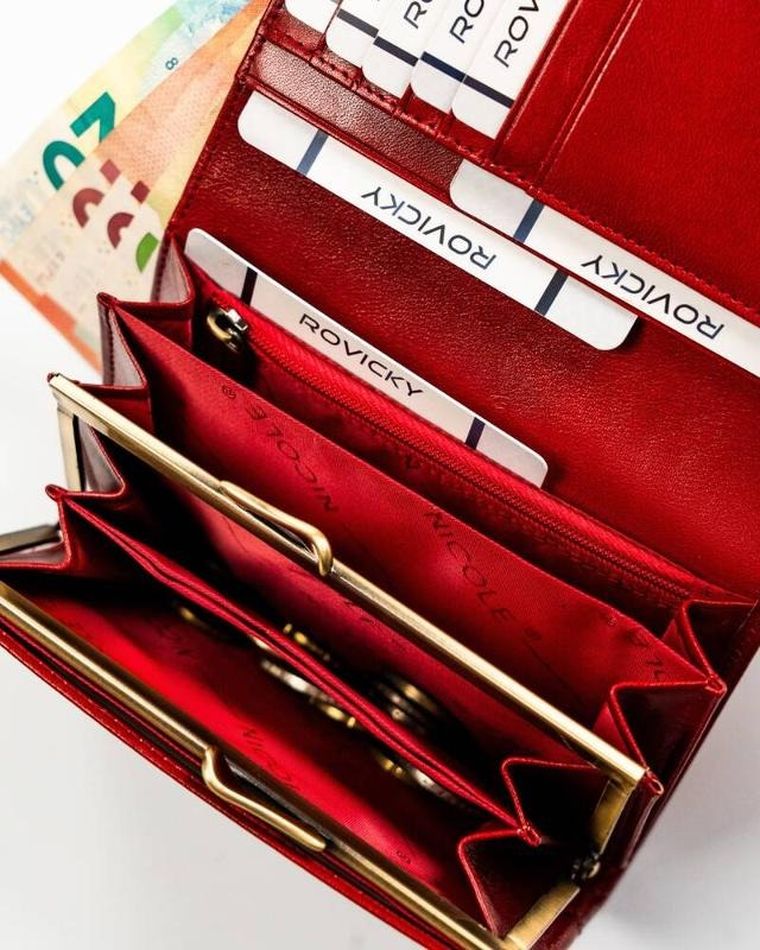 Portfel, czerwony, skórzany, Nicole