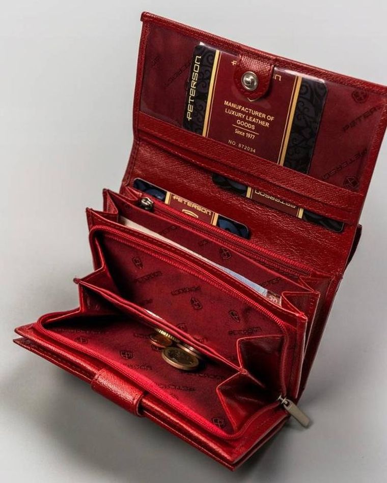 Portfel, czerwony, skórzany, Peterson