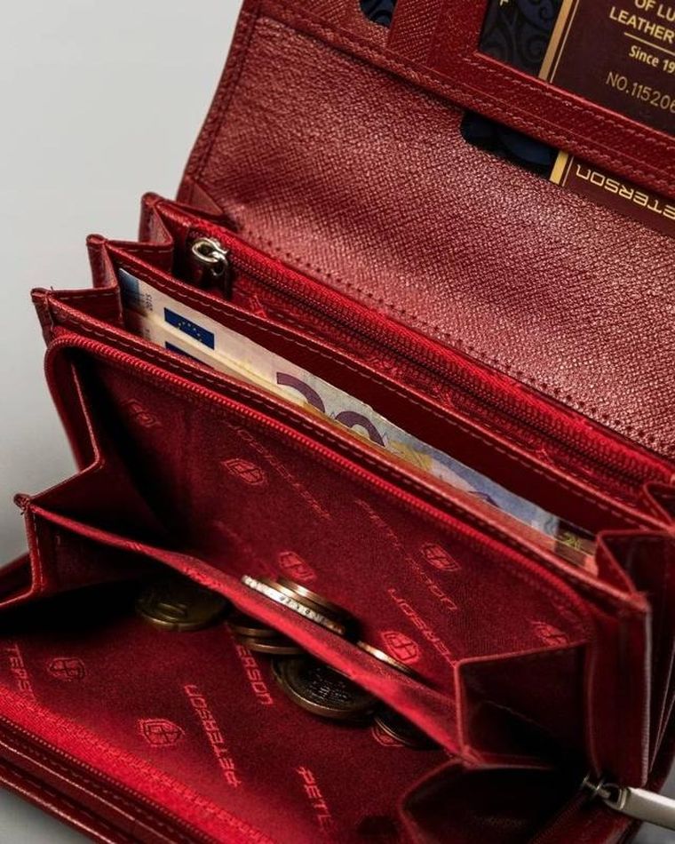 Portfel, czerwony, skórzany, Peterson