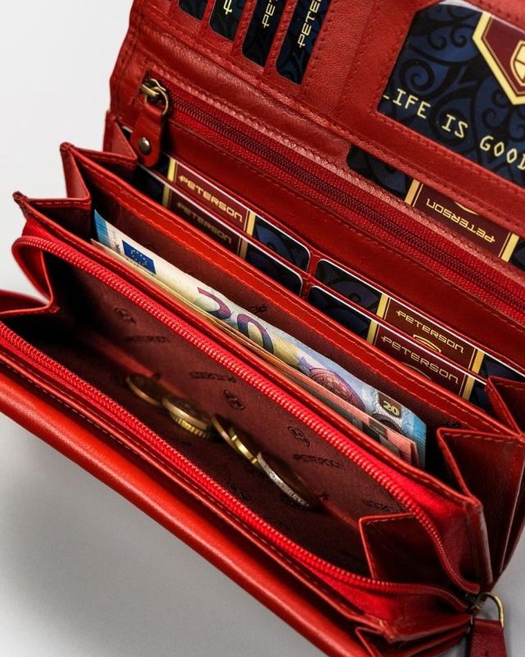 Portfel, czerwony, skórzany, Peterson