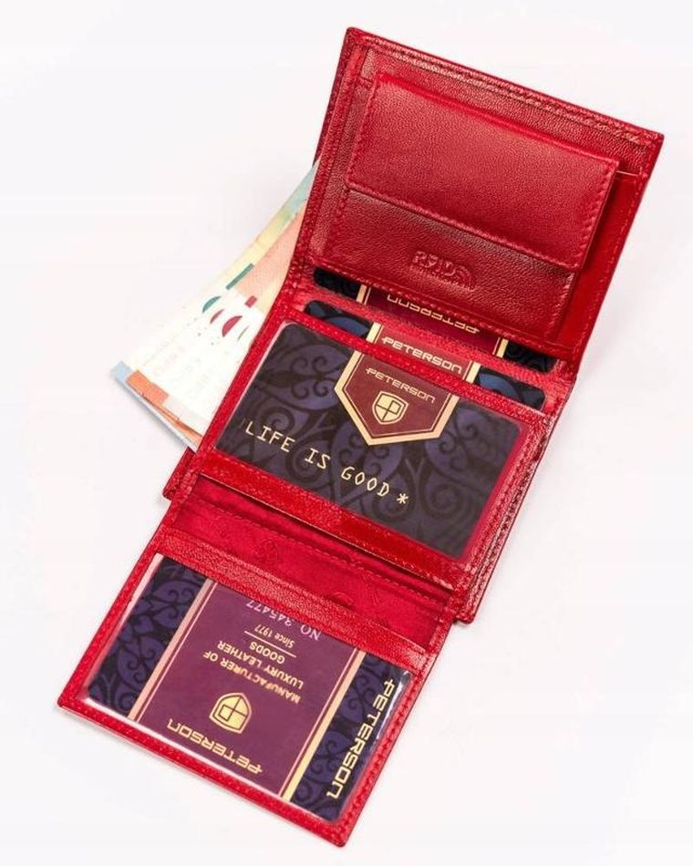 Portfel, czerwony, skórzany, Peterson