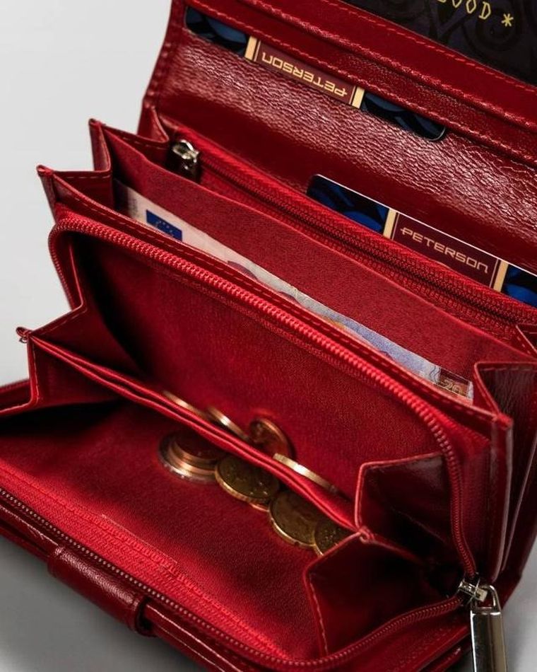 Portfel, czerwony, skórzany, Peterson