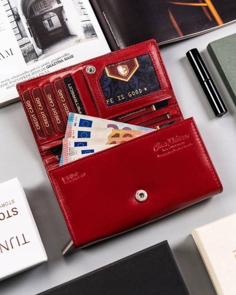 Portfel, czerwony, skórzany, Peterson