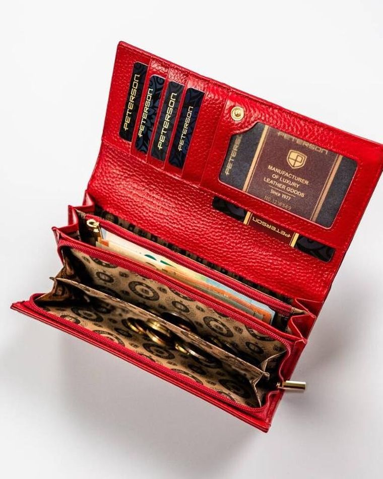 Portfel, czerwony, skórzany, Peterson