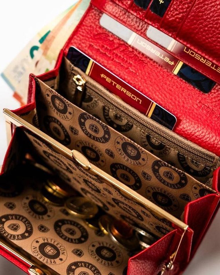 Portfel, czerwony, skórzany, Peterson