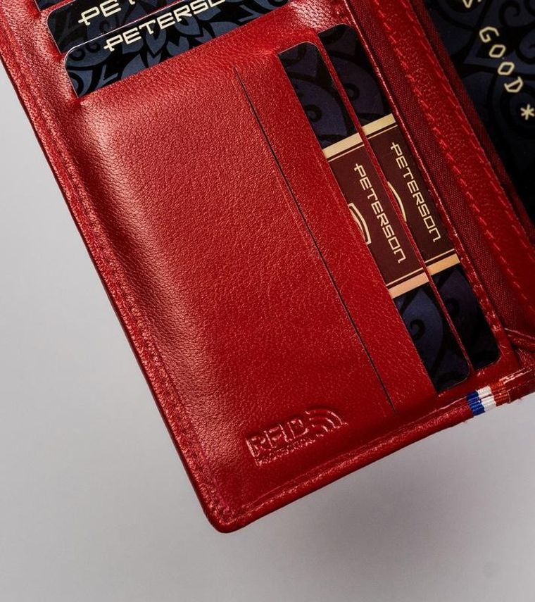 Portfel, czerwony, skórzany, RFID, Peterson
