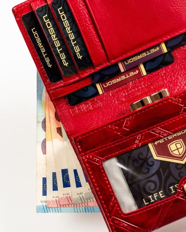 Portfel, czerwony, skórzany, RFID, Peterson