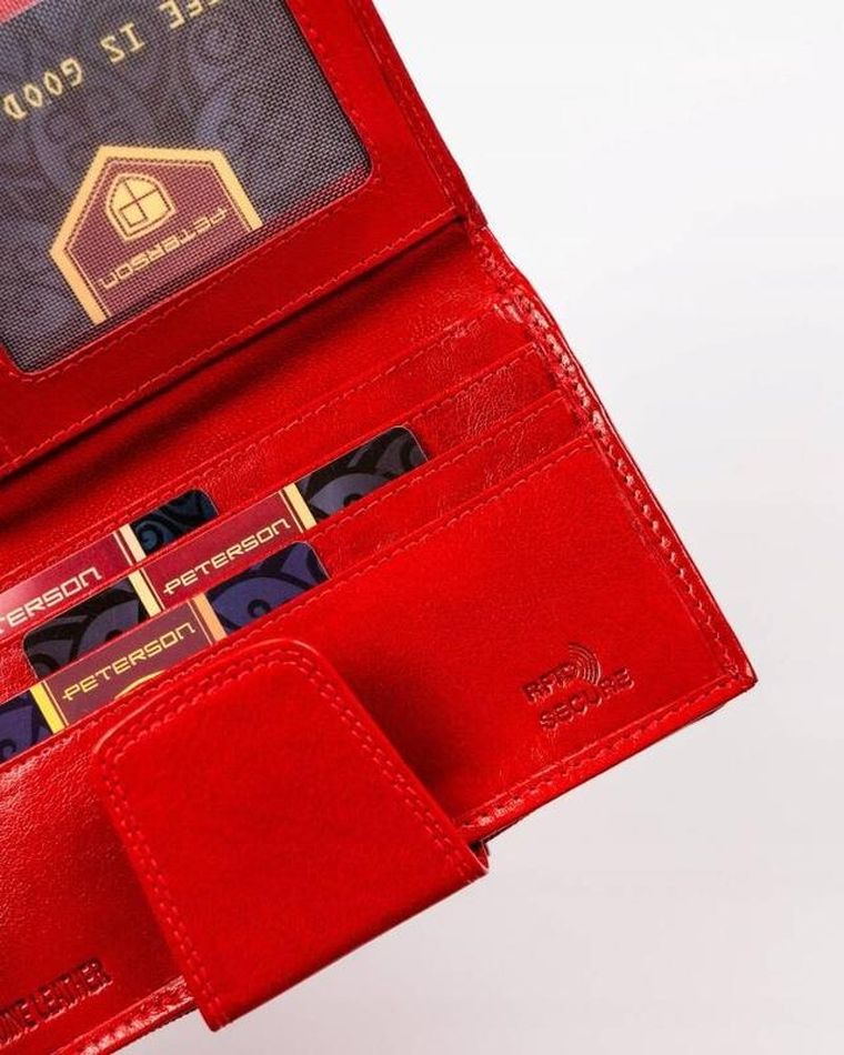 Portfel, czerwony, skórzany, RFID, Peterson
