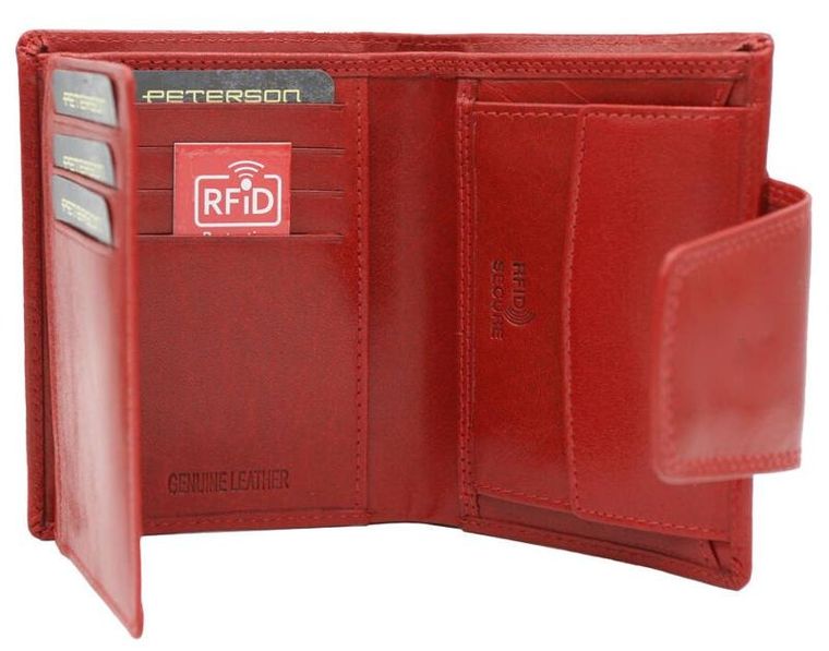 Portfel, czerwony, skórzany, RFID, Peterson