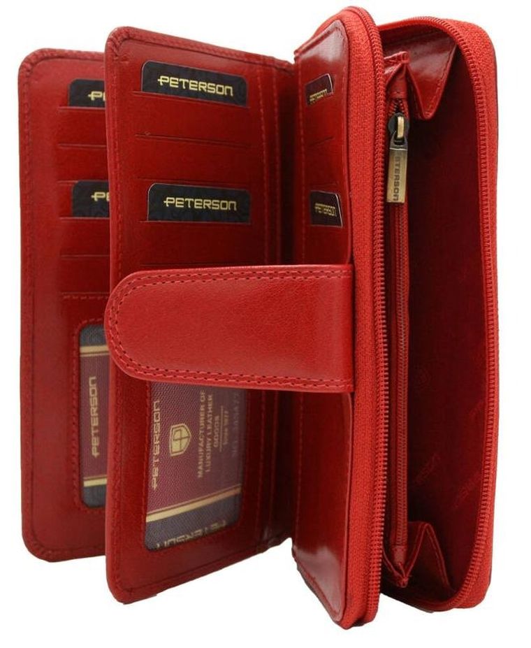 Portfel, czerwony, skórzany, RFID, Peterson
