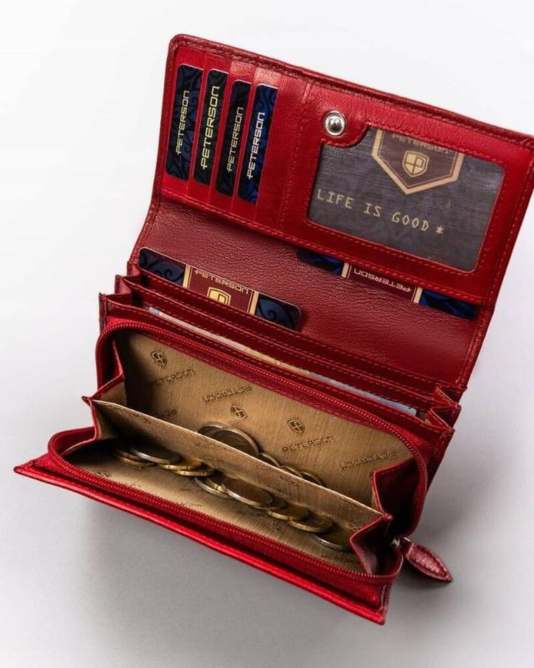 Portfel, czerwony, skórzany, RFID, Peterson