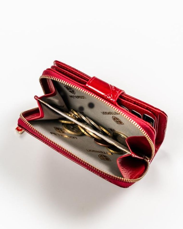 Portfel, czerwony, skórzany, RFID, Peterson