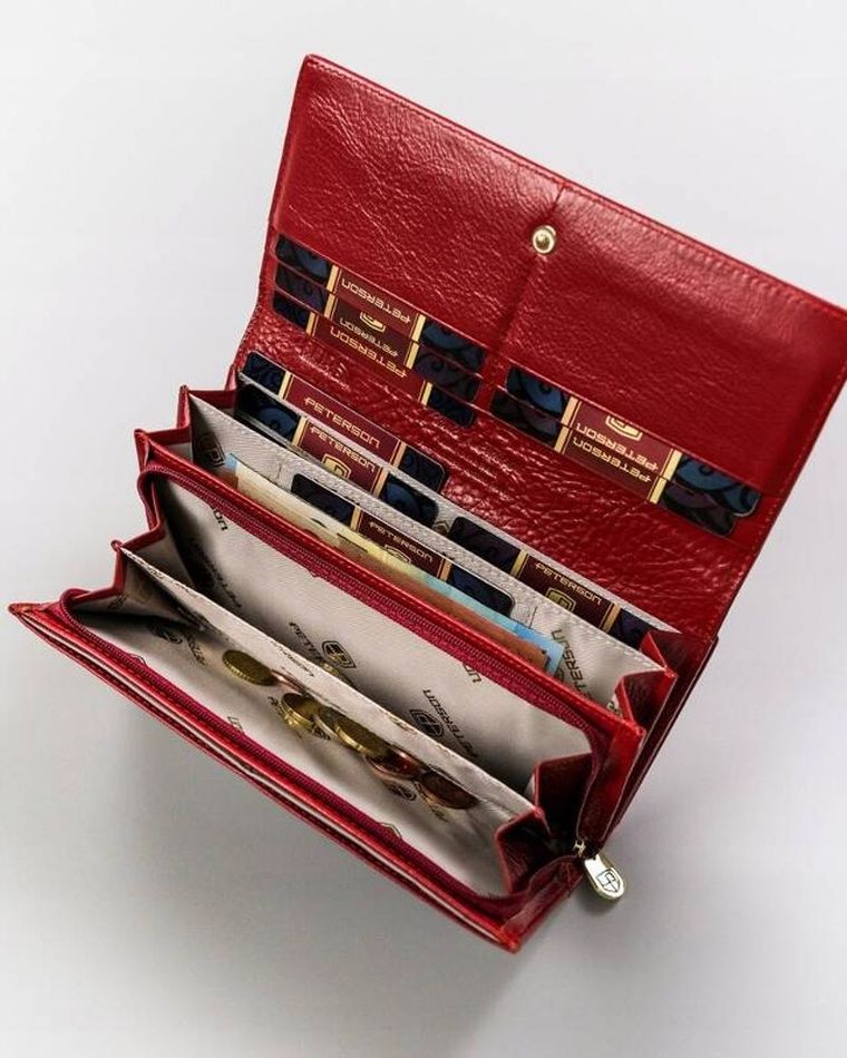 Portfel, czerwony, skórzany, RFID, Peterson