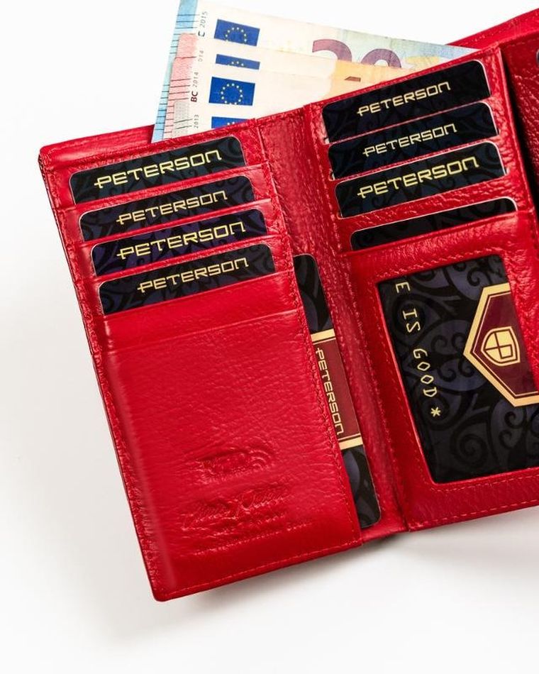 Portfel, czerwony, skórzany, RFID, Peterson