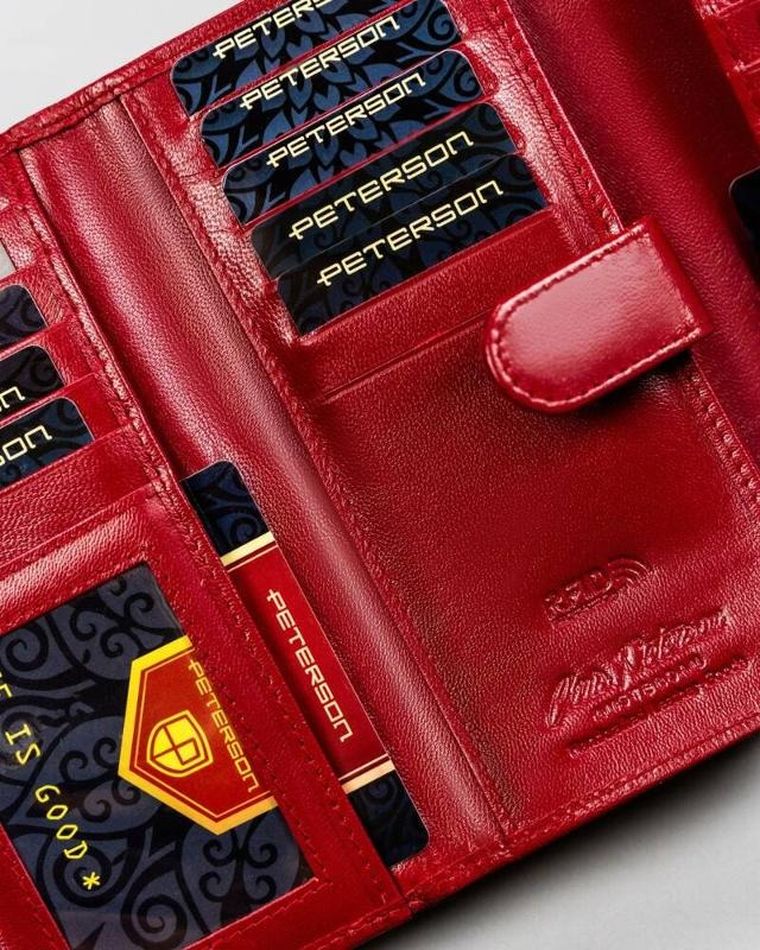Portfel, czerwony, skórzany, RFID, Peterson