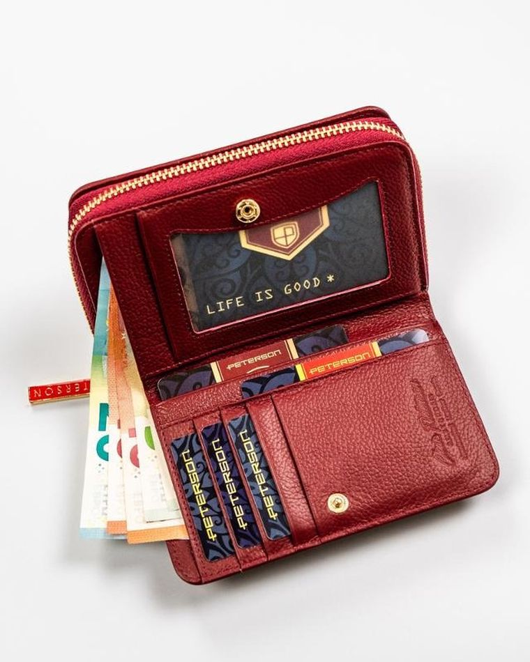 Portfel, czerwony, skórzany, RFID, Peterson