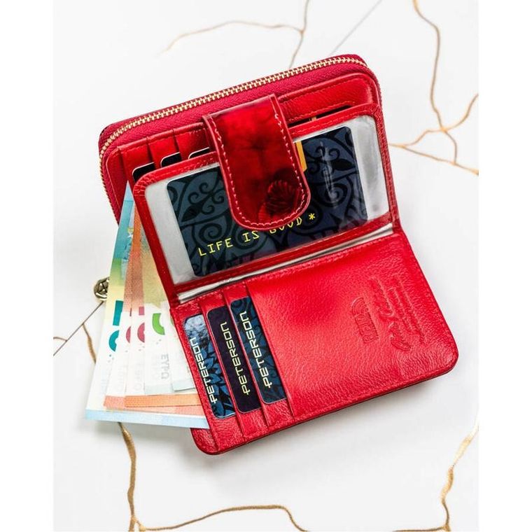 Portfel, czerwony, skórzany, RFID, Peterson