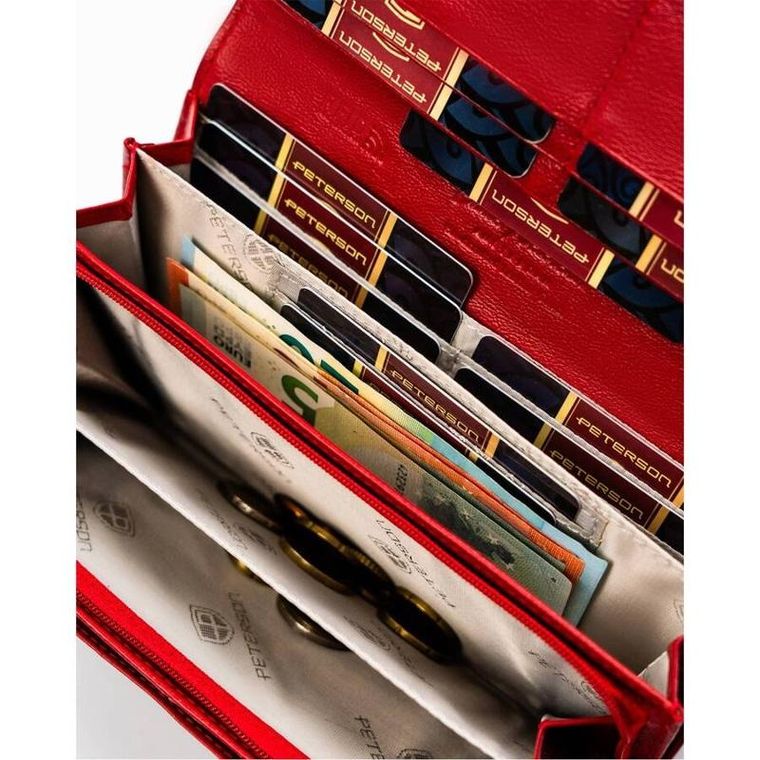 Portfel, czerwony, skórzany, RFID, Peterson