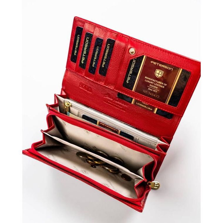 Portfel, czerwony, skórzany, RFID, Peterson