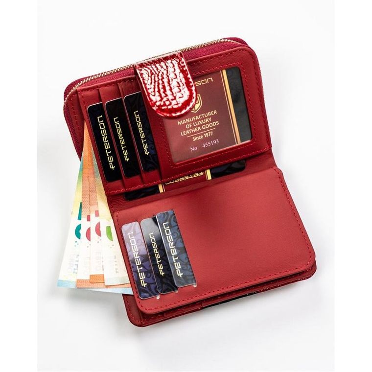 Portfel, czerwony, skórzany, RFID, Peterson