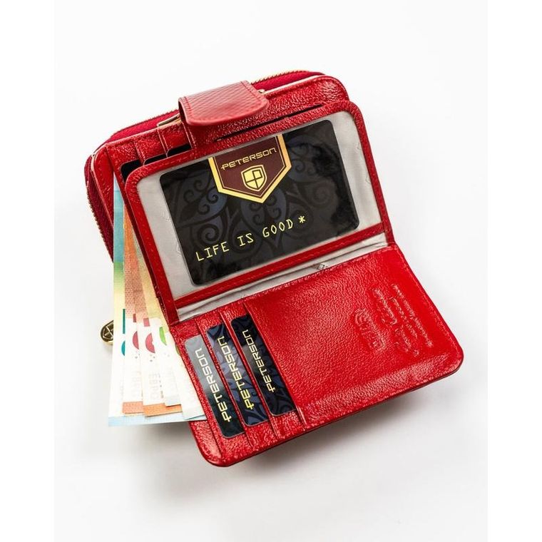 Portfel, czerwony, skórzany, RFID, Peterson