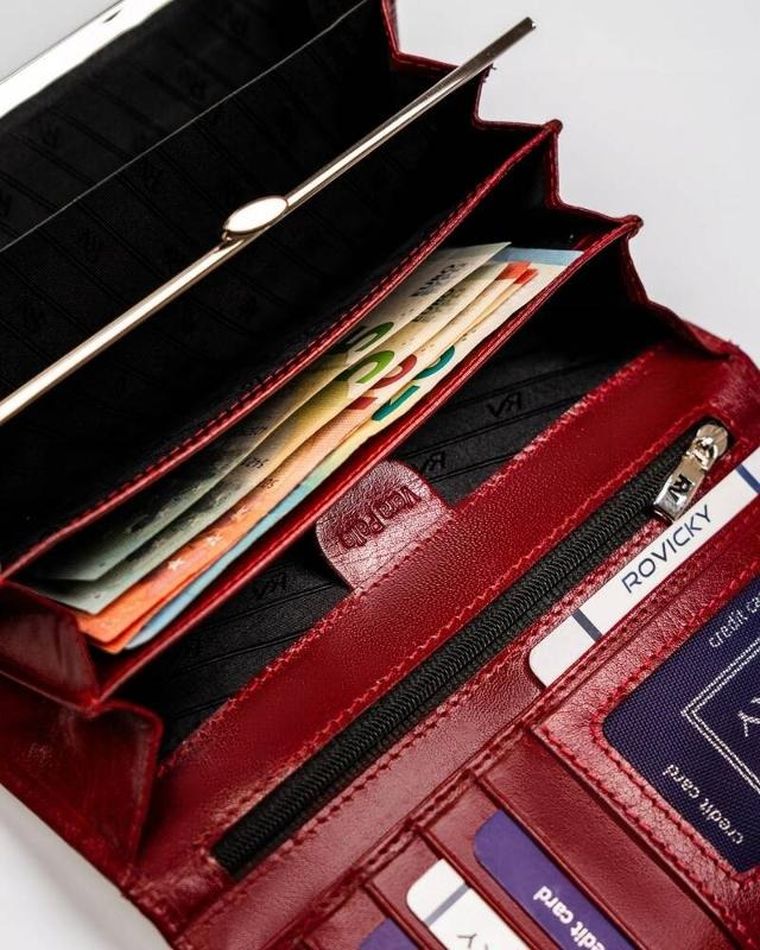 Portfel, czerwony, skórzany, RFID, Rovicky