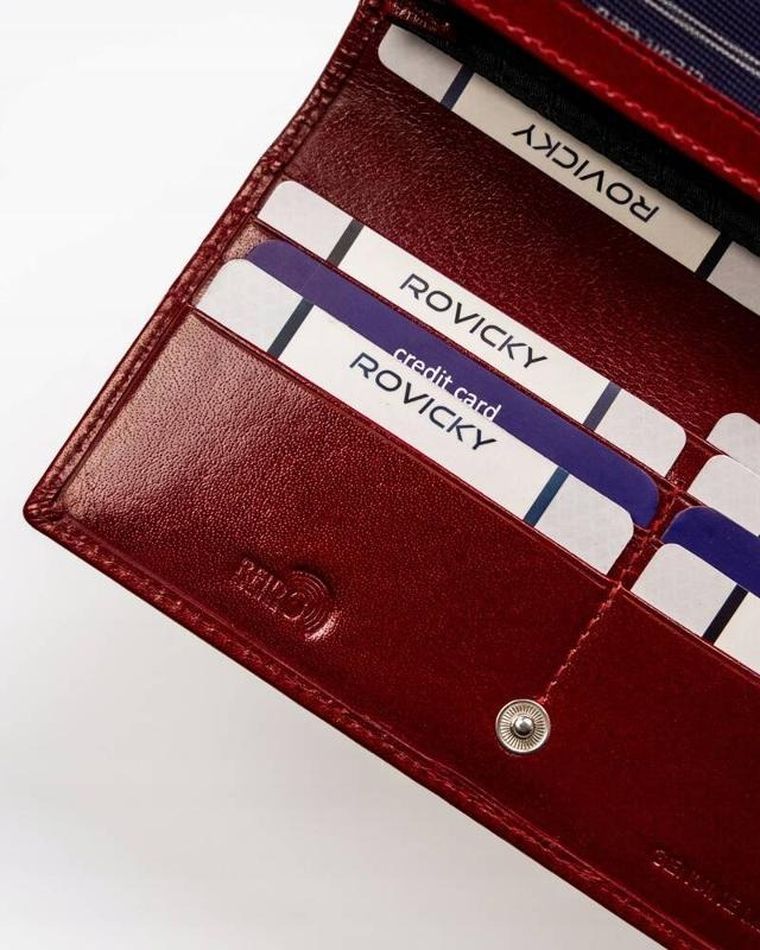Portfel, czerwony, skórzany, RFID, Rovicky