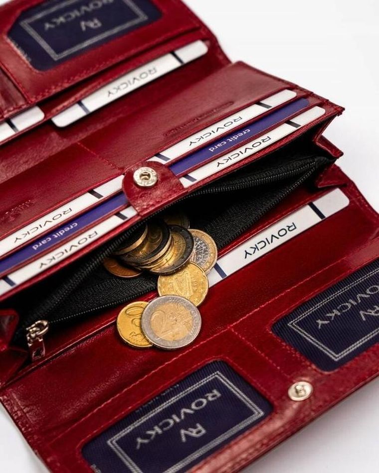 Portfel, czerwony, skórzany, RFID, Rovicky