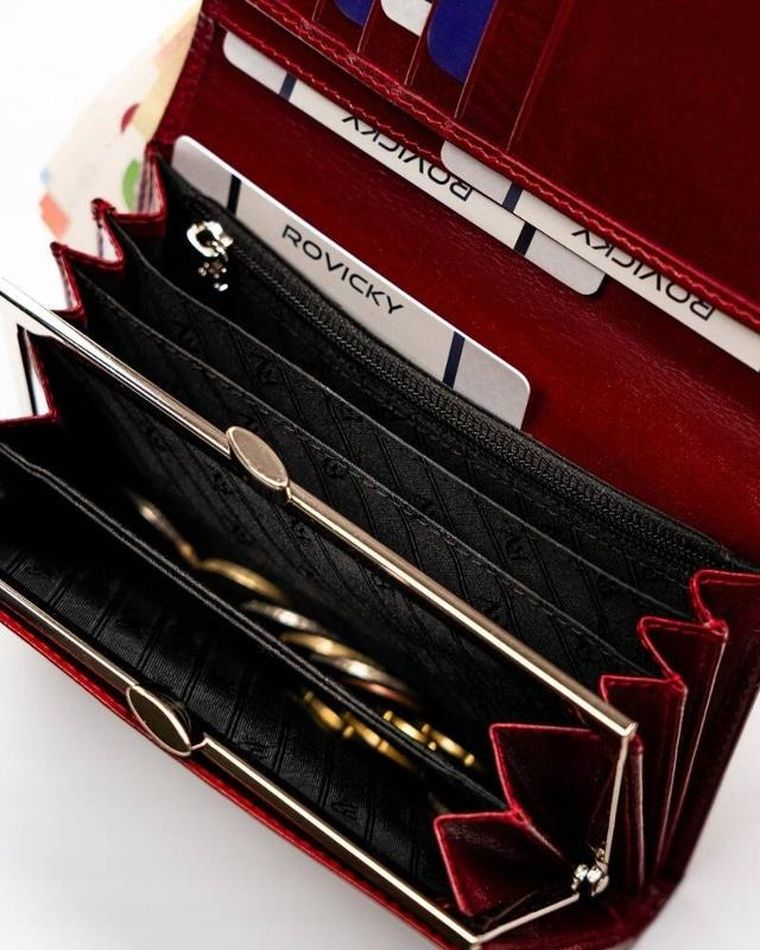 Portfel, czerwony, skórzany, RFID, Rovicky