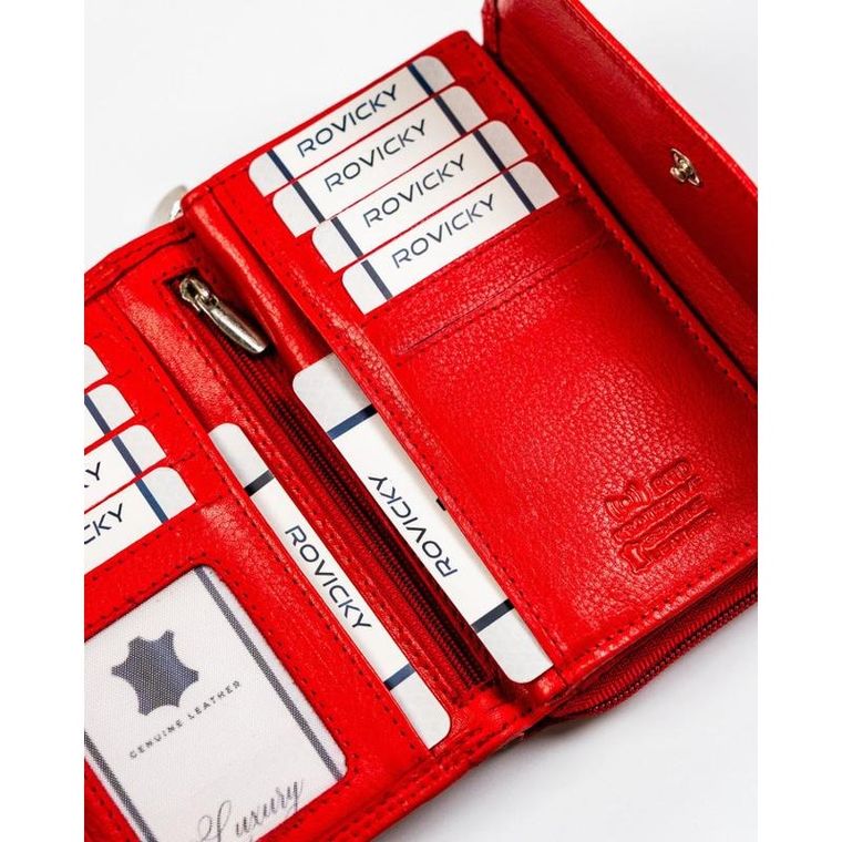 Portfel, czerwony, skórzany, RFID, Rovicky