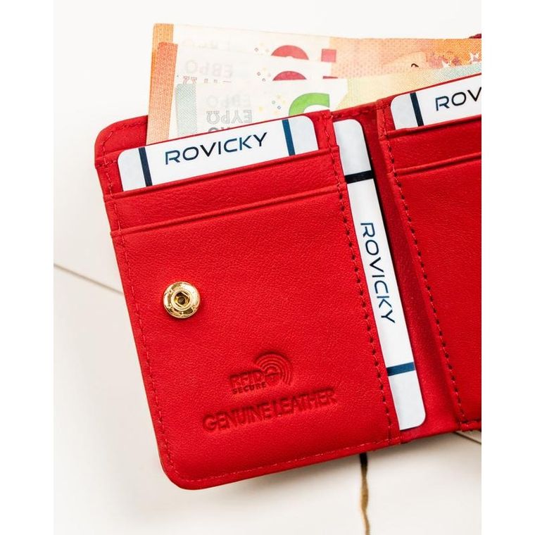 Portfel, czerwony, skórzany, RFID, Rovicky