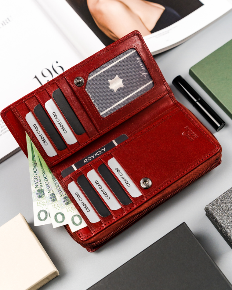 Portfel, czerwony, skórzany, Rovicky