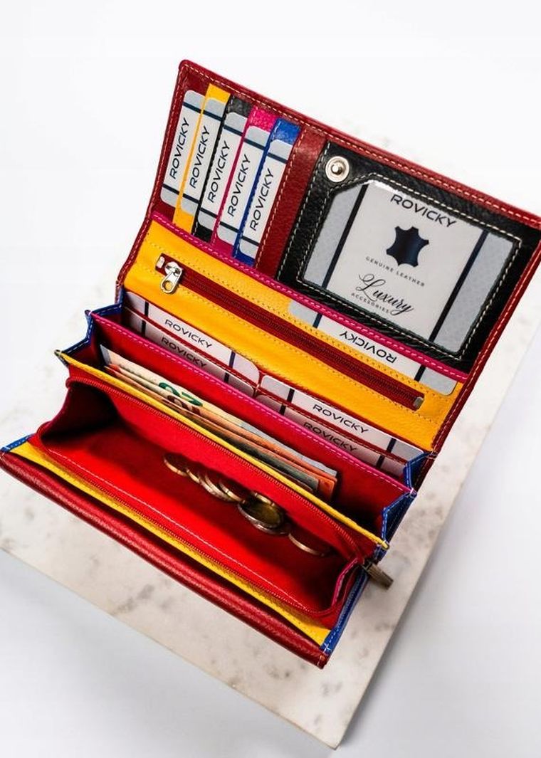 Portfel, czerwony, skórzany, Rovicky