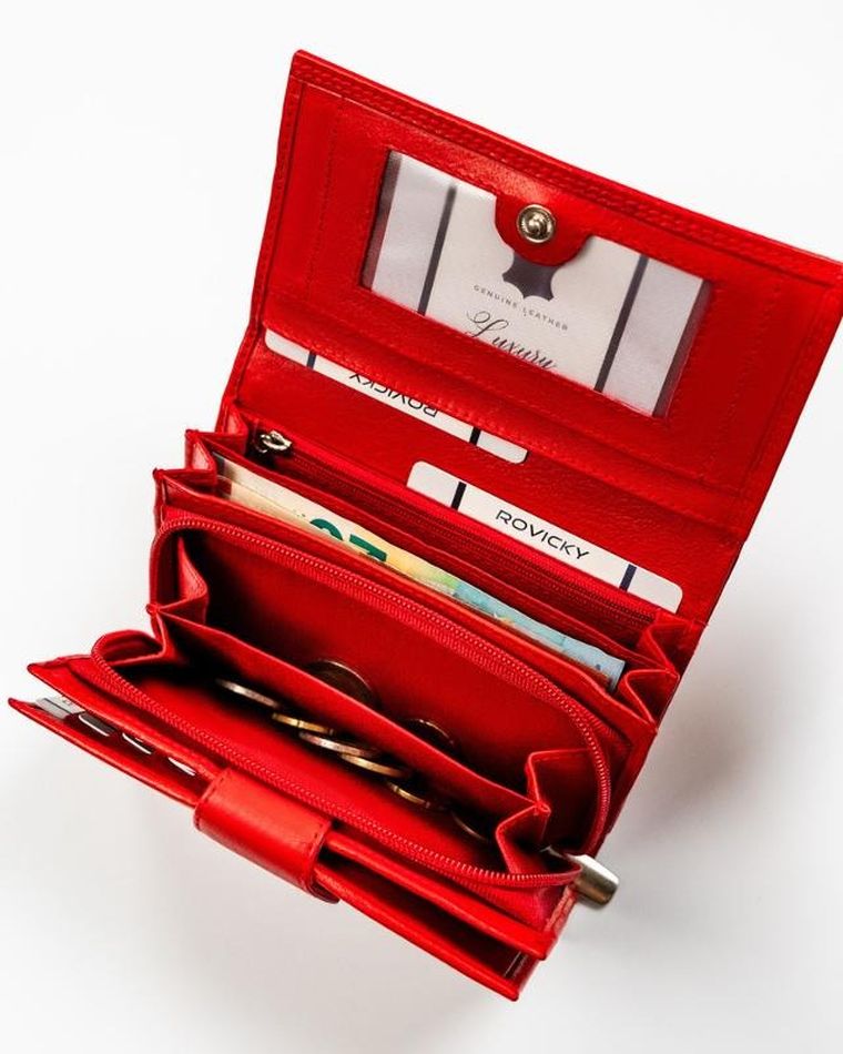 Portfel, czerwony, skórzany, Rovicky