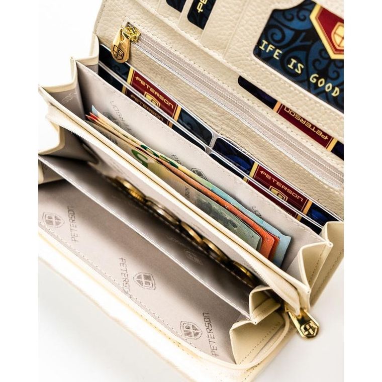 Portfel, ecru, skóra naturalna i ekologiczna, Peterson