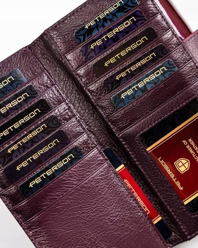 Portfel, fioletowy, skórzany, RFID, Peterson