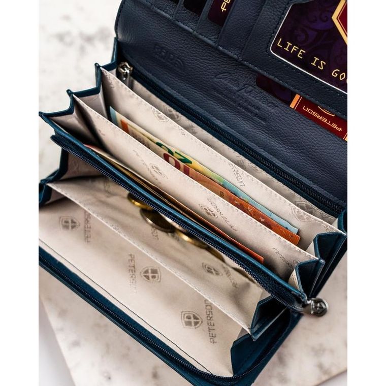 Portfel, granatowy, skóra ekologiczna, Peterson