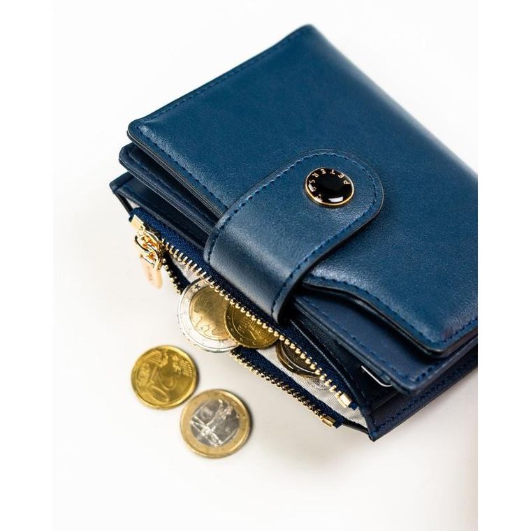 Portfel, granatowy, skóra ekologiczna, RFID, Peterson