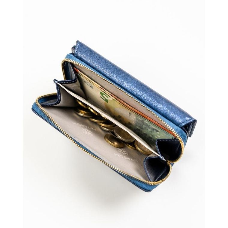 Portfel, granatowy, skóra ekologiczna, RFID, Peterson