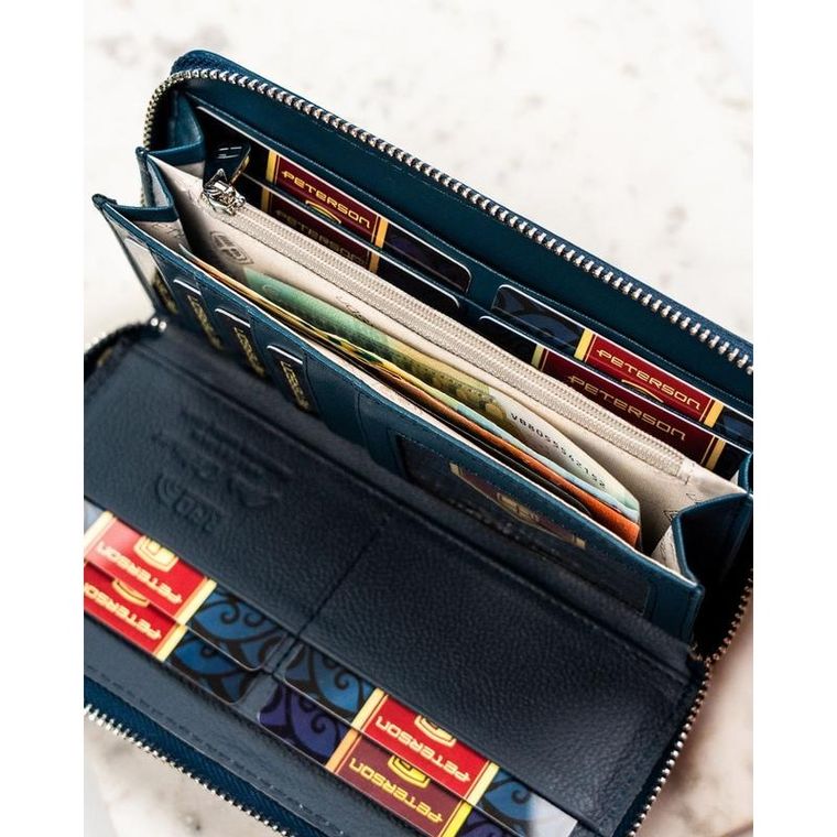 Portfel, granatowy, skórzany, Peterson