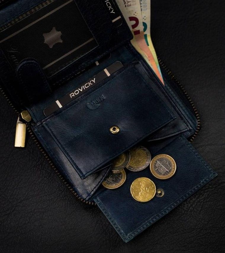 Portfel, granatowy, skórzany, RFID, Always Wild