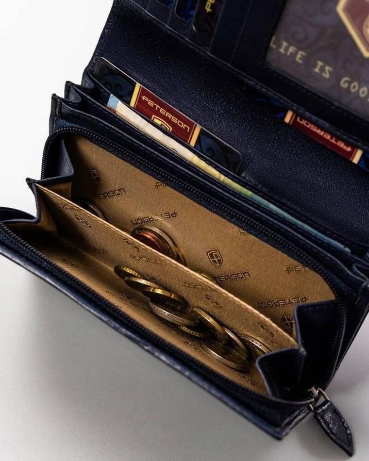 Portfel, granatowy, skórzany, RFID, Peterson