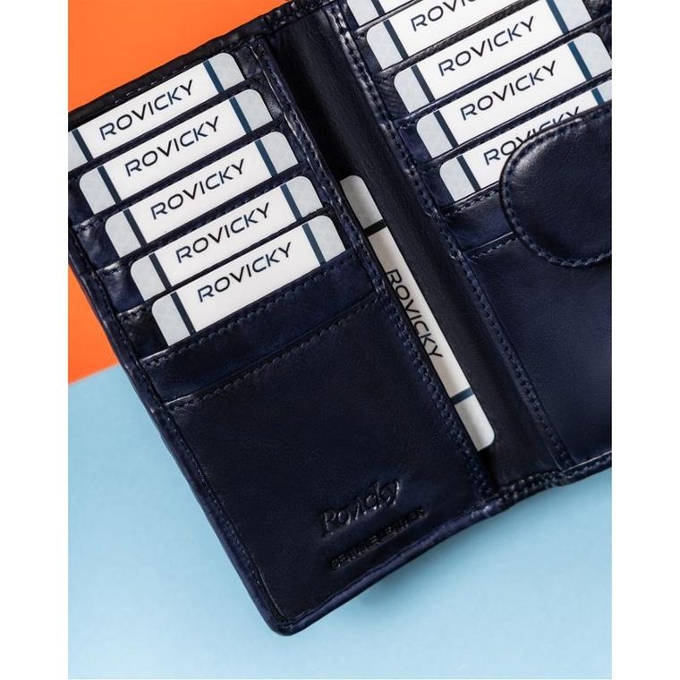 Portfel, granatowy, skórzany, RFID, Rovicky