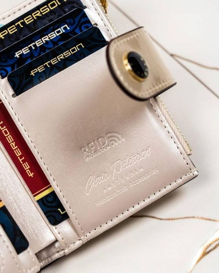 Portfel, kremowy, skóra ekologiczna, Peterson