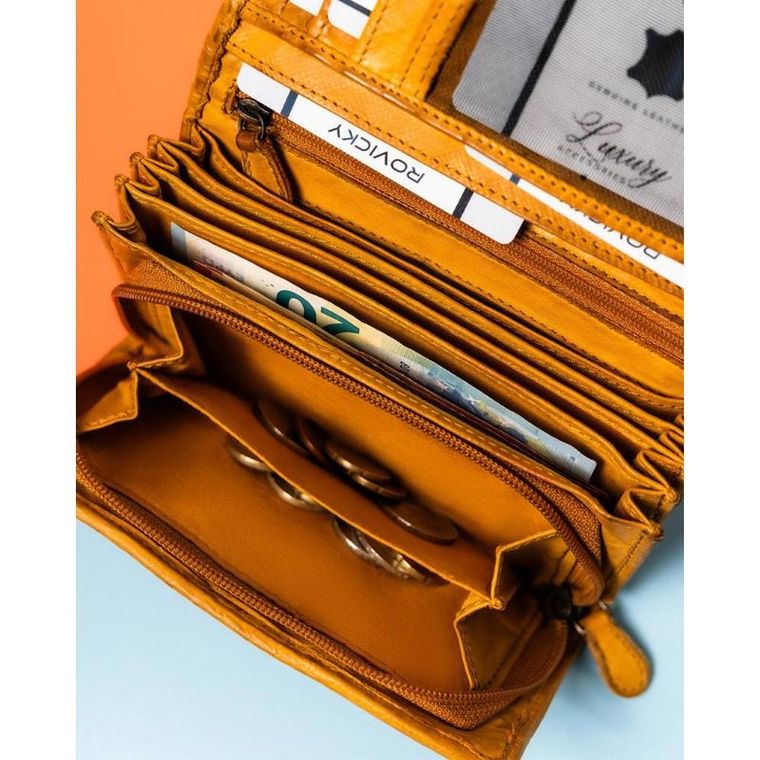 Portfel, musztardowy, skórzany, Rovicky