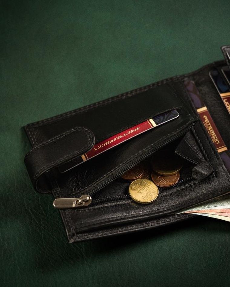 Portfel na karty, czarny, skórzany, Peterson