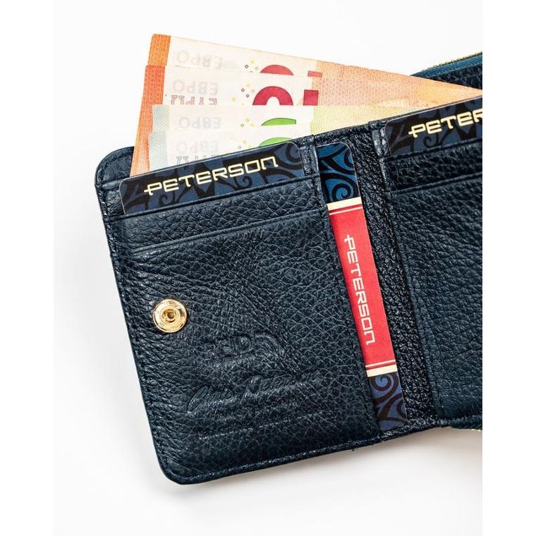 Portfel, niebieski, skóra naturalna i ekologiczna, Peterson