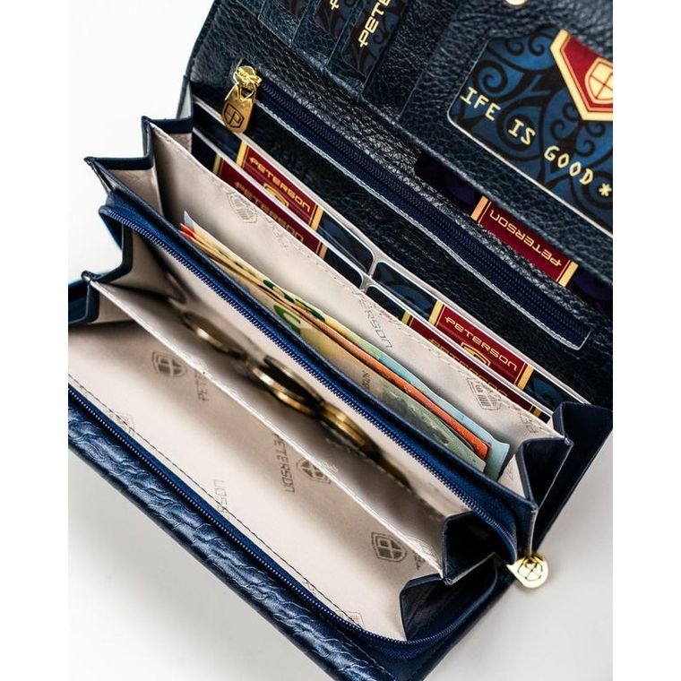 Portfel, niebieski, skóra naturalna i ekologiczna, Peterson